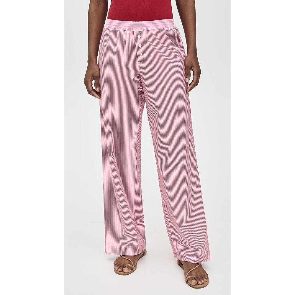 Xirena Maxime Striped Wide Leg Pants Bonbon Red Pink Cotton Pull On Large NWOT